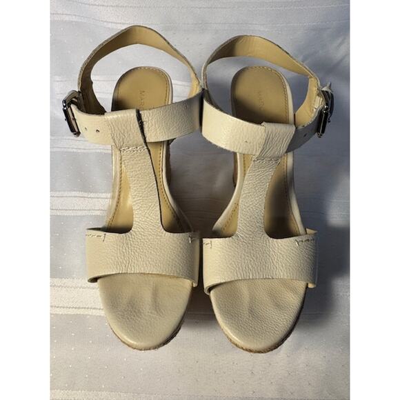 Marc Fisher Cream Leather Espadrille Wedge Sandals Women’s 6.5M Adjustable Strap - Picture 3 of 8